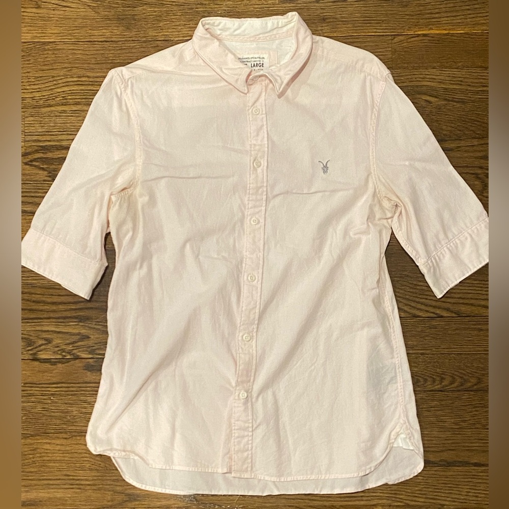 Vintage Men’s AllSaint Shirt Size Large Pink/White Pin Stripe Button Down